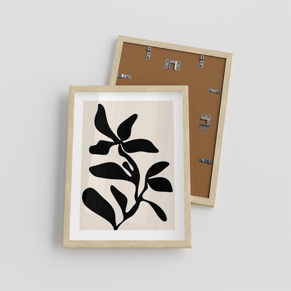 Plakat w ramie 30x40 - Wibracje Akwarelowych Ścieżek - abstrakcyjny minimalistyczna kwiat, czarno biały plakat - rama drewno