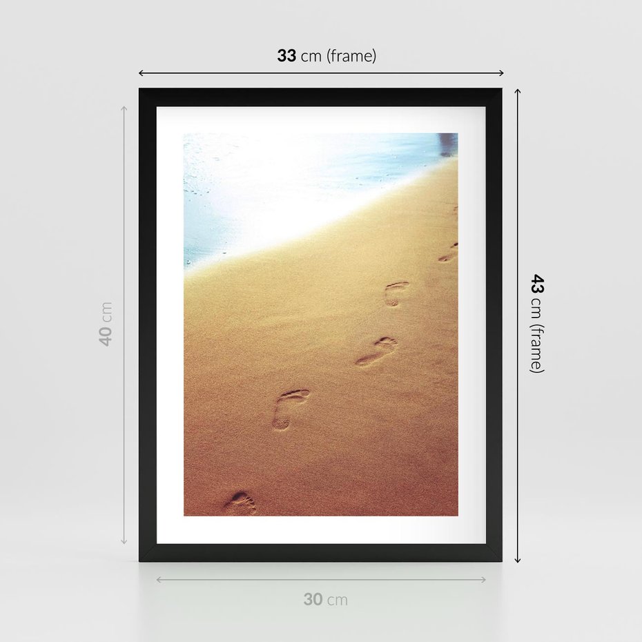 Plakat w ramie 30x40 - Ślad Przygody - ślady, stóp - rama czarna