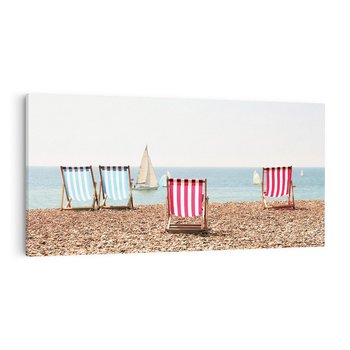 Obraz na płótnie 100x50 - Letnia retro bajka - fotografia, pasiaste leżaki