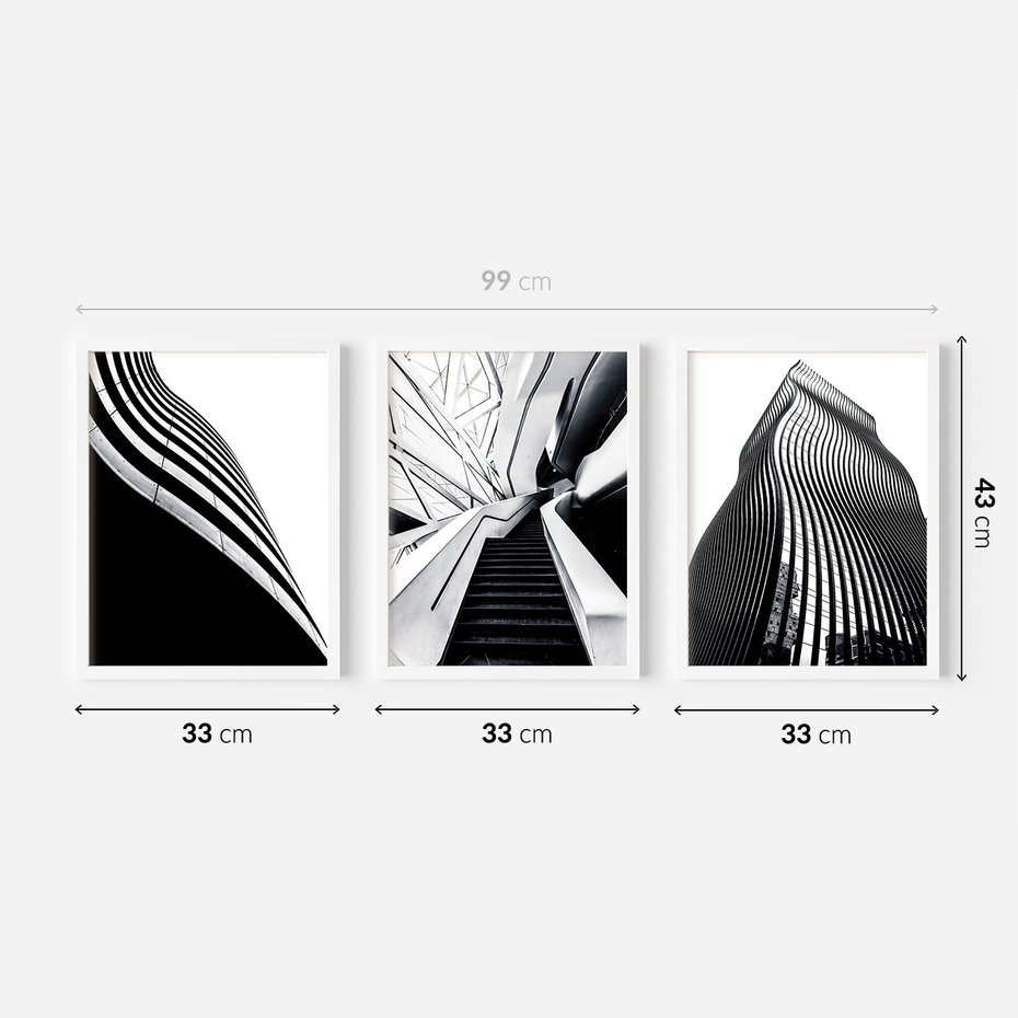 Zestaw obrazy w ramie 30x40 galeria - Architektura, czarno, biały, miasto - rama biała