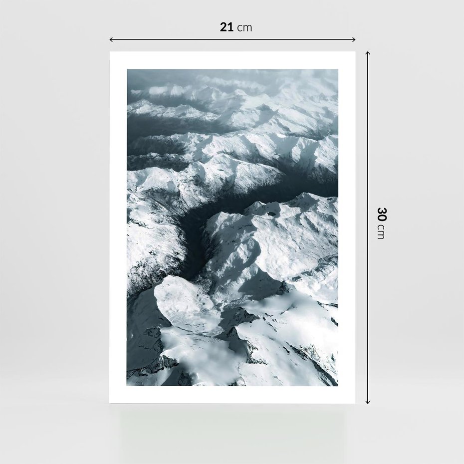 Plakat bez ramy 21x30 - Ośnieżone Szczyty z Wysoka - ośnieżone szczyt górskie, zdjęcie z lotu ptaka