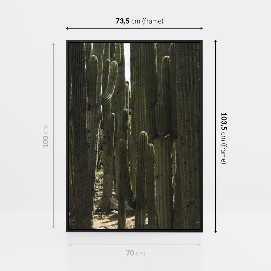 Obraz w ramie 70x100 - Wyjątkowy Klimat Boho - kaktusy, pustynia - rama czarna