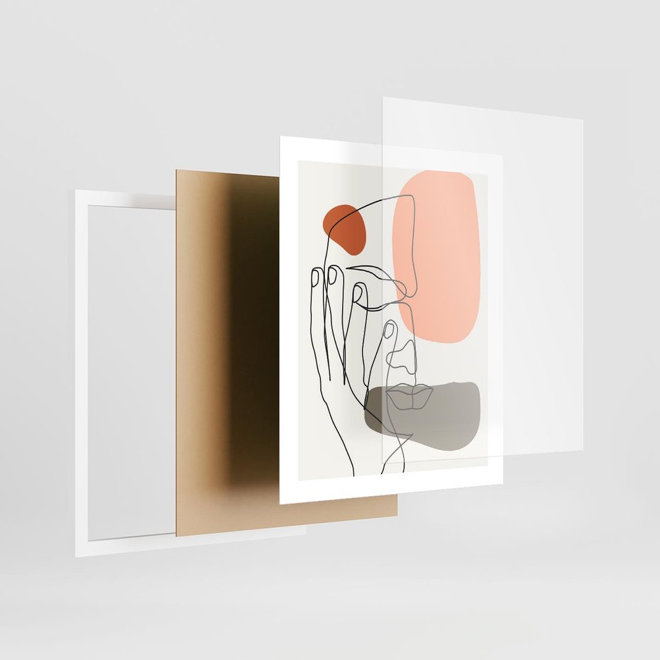 Plakat w ramie 40x50 - Ekspresja Kolorów: Szkic - one line szkic twarzy, kolorowe plamy - rama biała