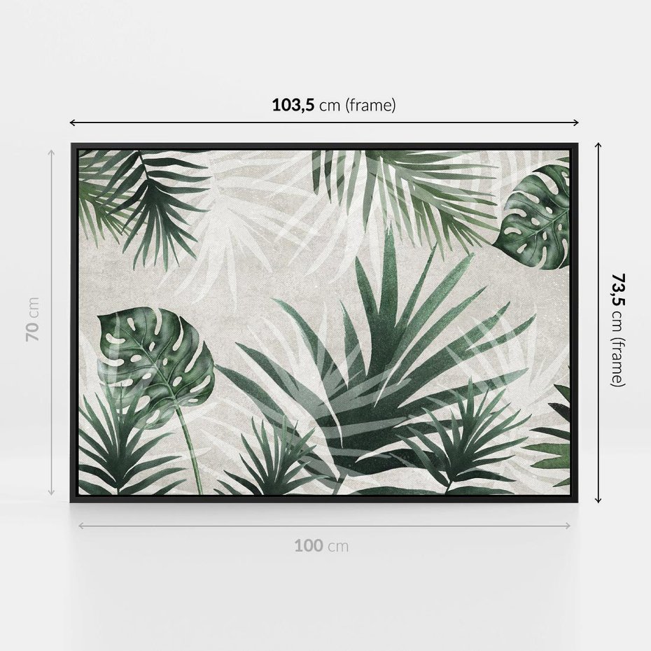 Obraz w ramie 100x70 - Tropikalne Akwarele - tropikalne liście, akwarela - rama czarna
