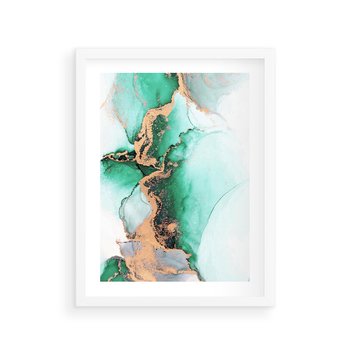 Plakat w ramie 50x70 - Marmur, Zieleń i Złoto - marmur, zieleń i złoto - rama biała