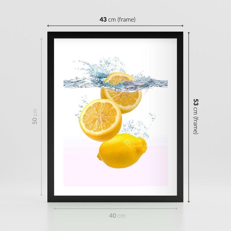 Plakat w ramie 40x50 - Świeże cytryny pełne smaku - cytryny, owoce - rama czarna