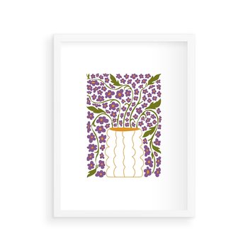 Plakat w ramie 30x40 - Witalność Kwiatów - kwiaty w wazonie, minimalistyczna kompozycja - rama biała