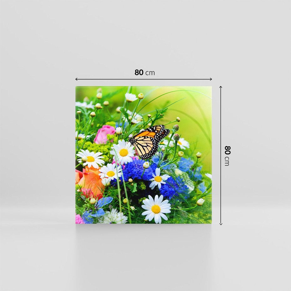 Obraz na płótnie 80x80 - Kwiatowy Taniec - motyl, kwiaty