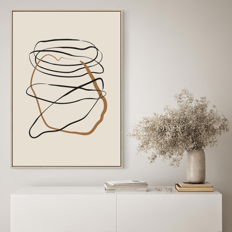 Obraz w ramie 80x120 - Bezczasowe Kontury - abstrakcyjne linie, zaplątane - rama drewno
