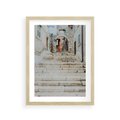 Plakat w ramie 30x40 - Schody we Włoskim Miasteczku - schody, śródziemnomorskie miasteczko - rama drewno