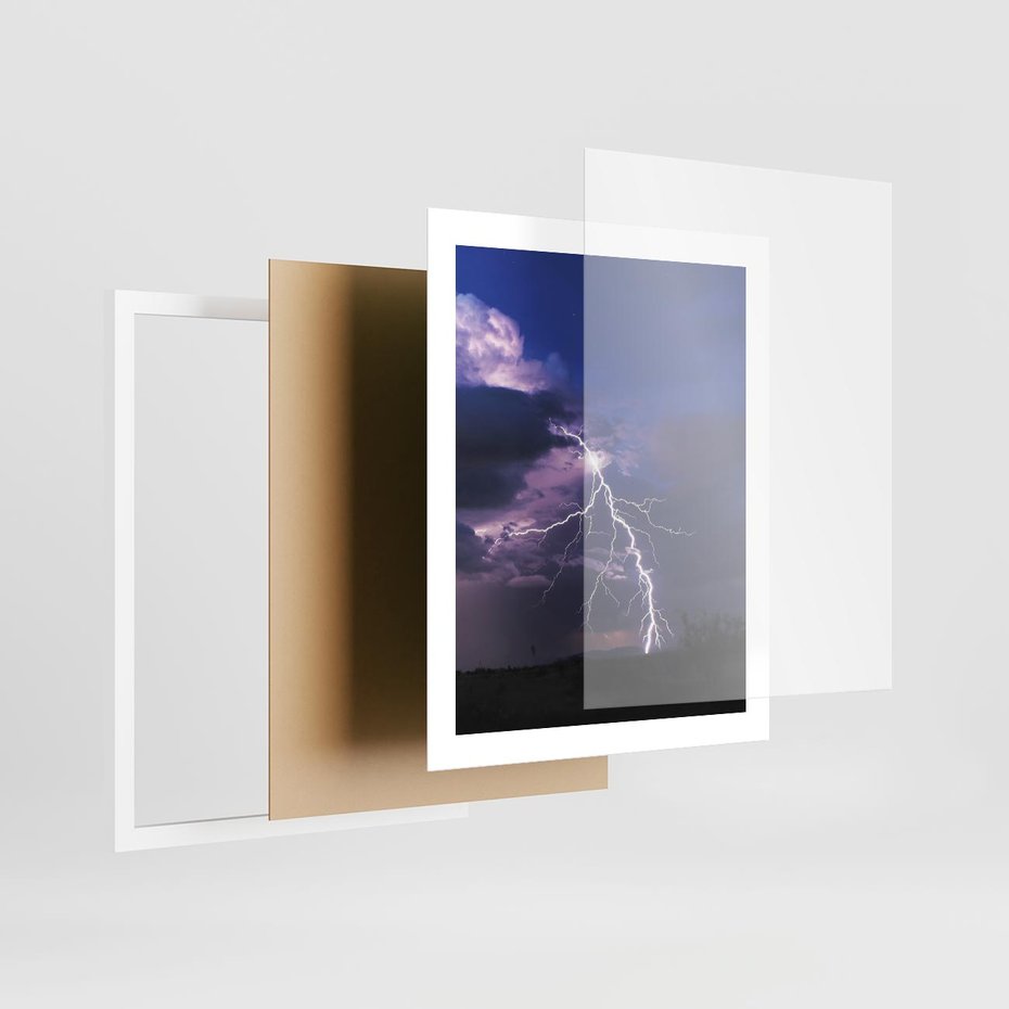 Plakat w ramie 40x50 - Burza z błyskawicami nad horyzontem - burza, błyskawica - rama biała