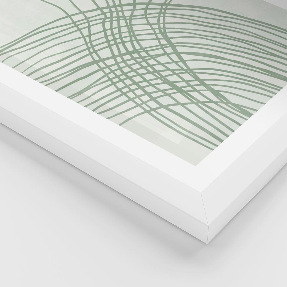 Plakat w ramie 30x40 - Migotliwa Spokojna Zieleń - zielony plakat, abstrakcyjne splątane linie - rama biała