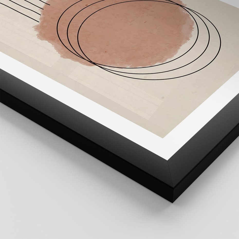 Plakat w ramie 40x50 - Migotliwe Kontury - akwarelowa plama, geometryczne szkicowane kształty - rama czarna