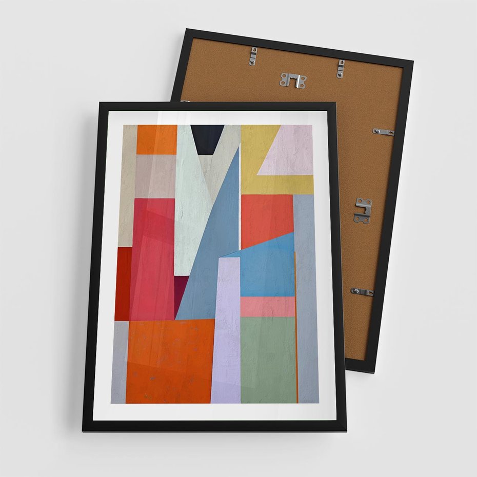 Plakat w ramie 50x70 - Migotliwe Nastroje Kształtów - różne geometryczne formy, olejny obraz - rama czarna