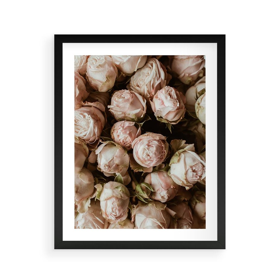 Plakat w ramie 40x50 - Róże i Różowe Kwiaty w Kompozycji - róże, różowe kwiaty - rama czarna