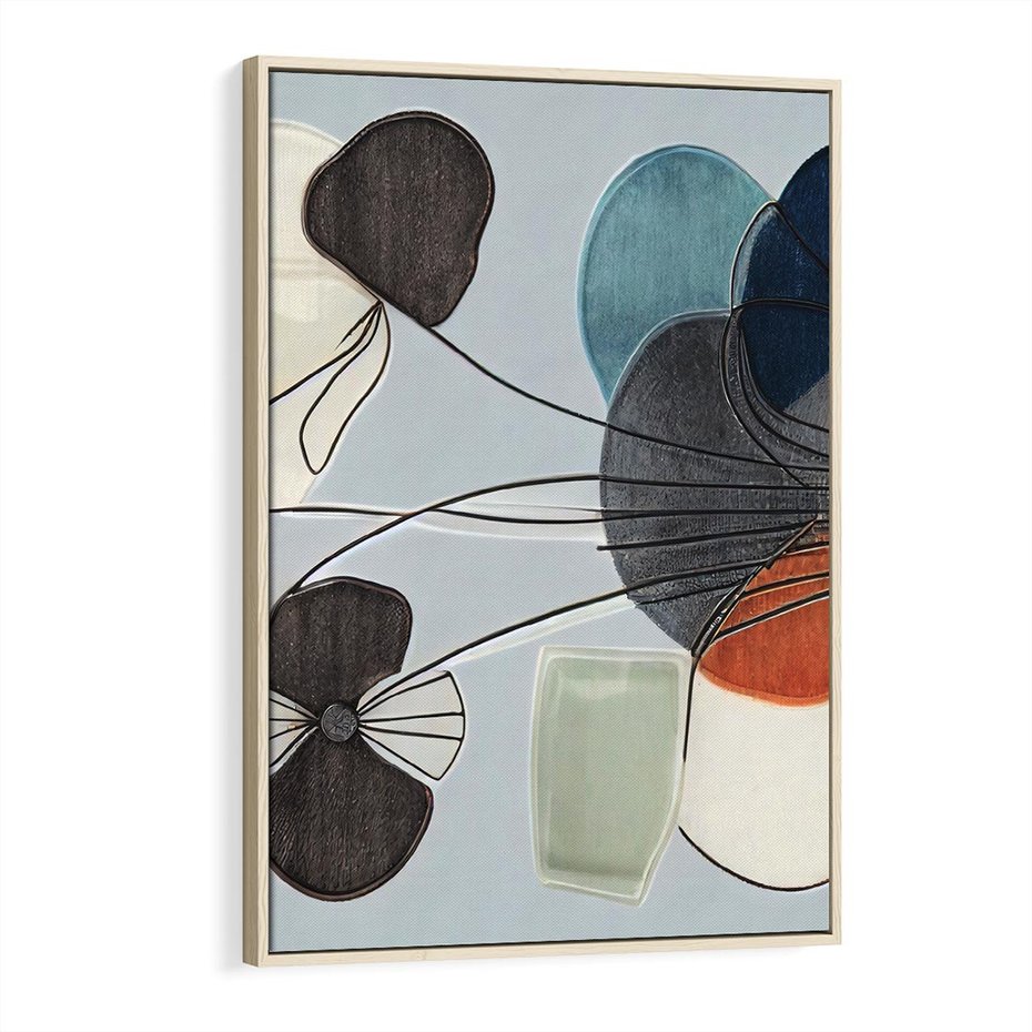 Obraz w ramie 70x100 - Plamy w Niebieskim - sztuka abstrakcyjna, linie - rama drewno