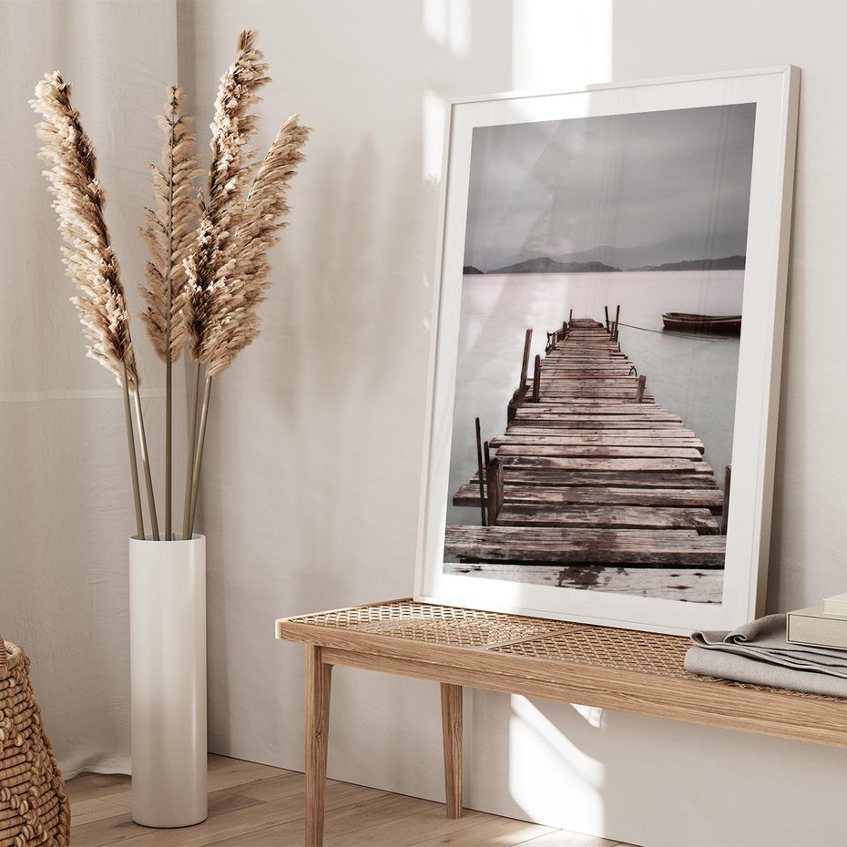 Plakat bez ramy 21x30 - Spokój nad Jeziorem - pomost, jezioro