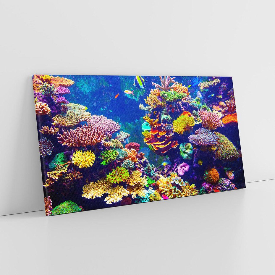 Obraz na płótnie 140x70 - Podwodne Zaczarowanie - kolorowa rafa koralowa, ukwiały