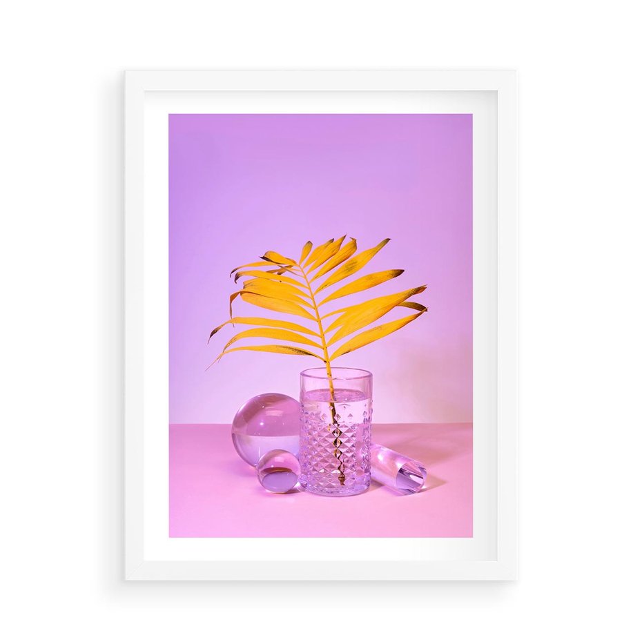 Plakat w ramie 50x70 - Minimalizm i Urok Natury - liście, pastele - rama biała