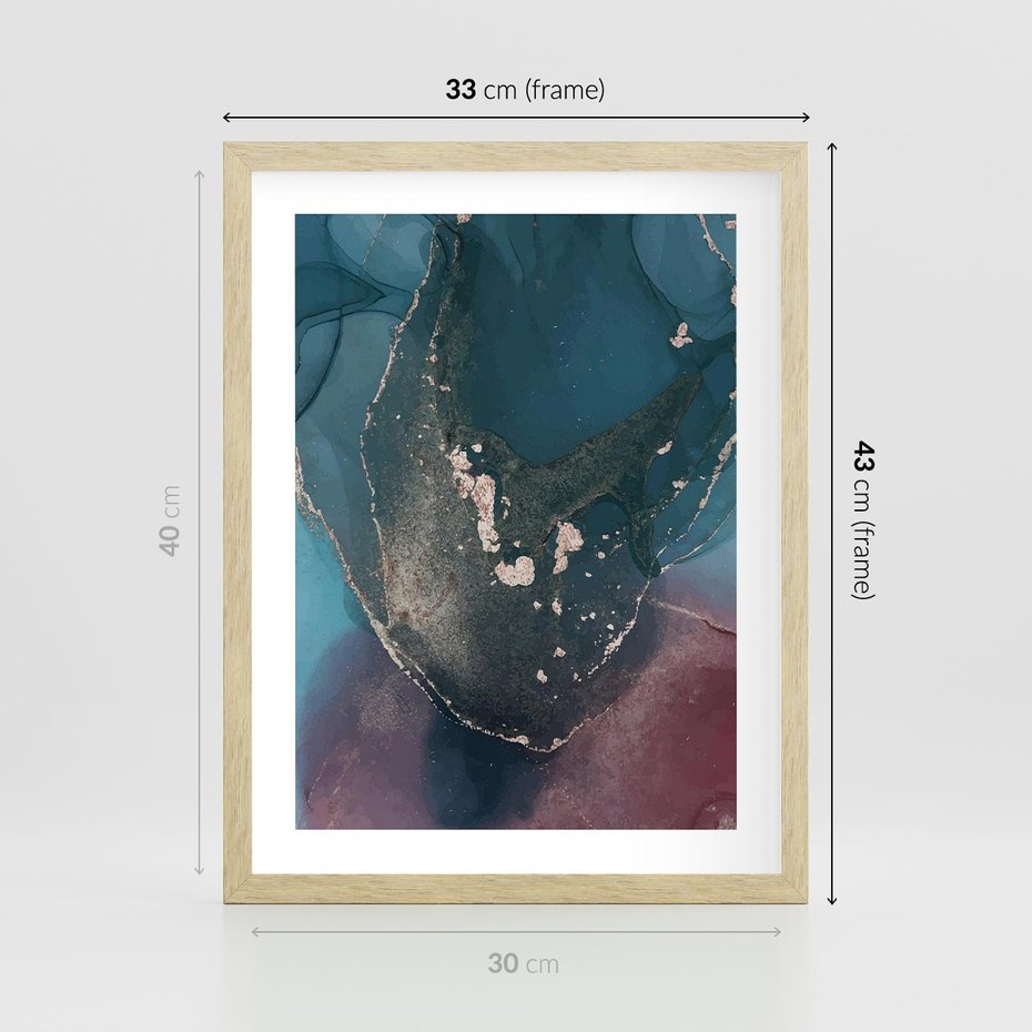 Plakat w ramie 30x40 - Luksusowy Kontrast - marmur, granat i fiolet - rama drewno