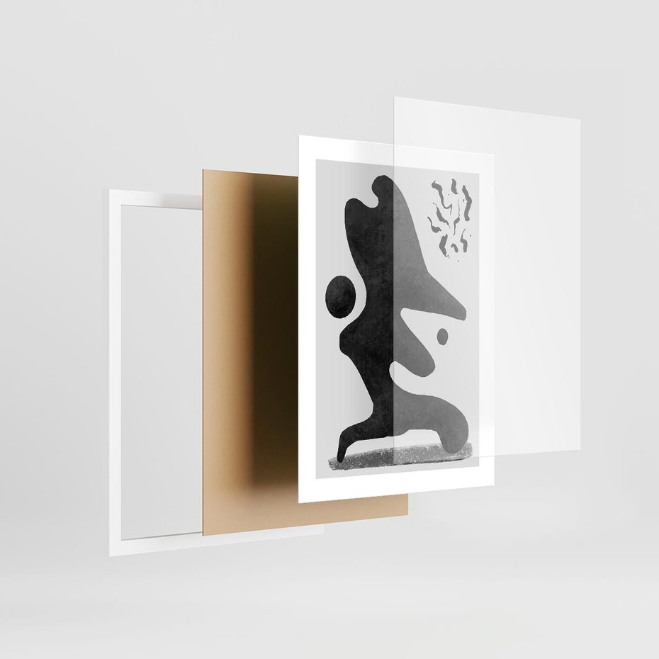 Plakat w ramie 30x40 - Abstrakcja w Monochromii - nowoczesna grafika, abstrakcja - rama biała