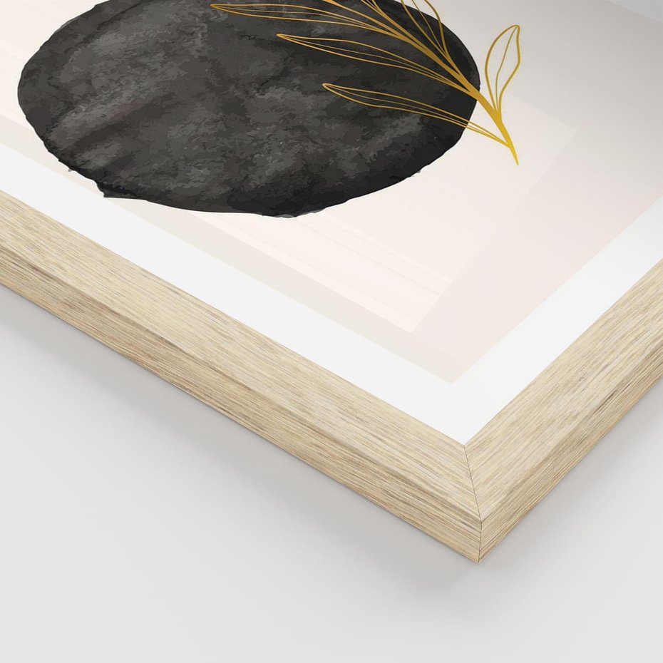 Plakat w ramie 30x40 - Kontrast Kształtów - minimalistyczna grafika, czarna plama - rama drewno