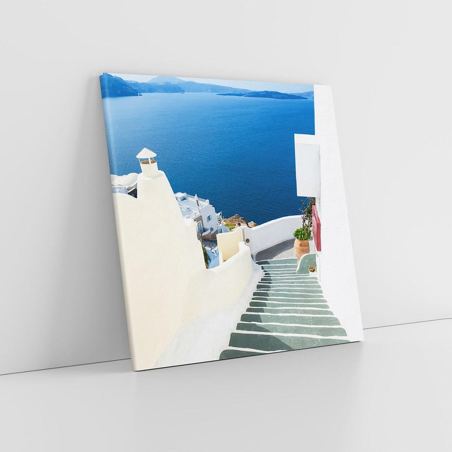 Obraz na płótnie 70x70 - Malowniczy urok wyspy - Santorini, schodki