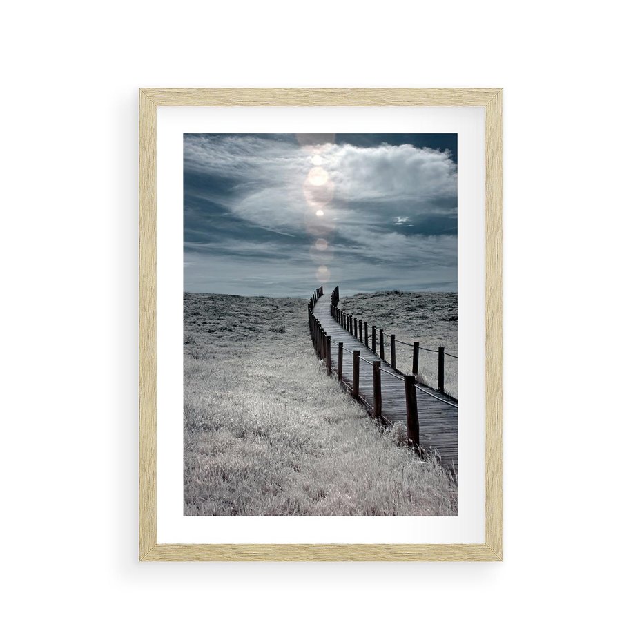 Plakat w ramie 30x40 - Burzowy pomost na plaży - plaża, pomost - rama drewno