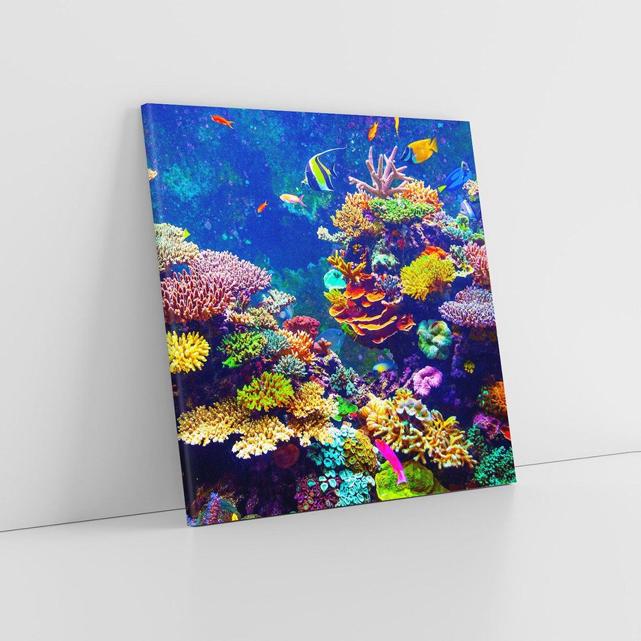 Obraz na płótnie 40x40 - Podwodne Zaczarowanie - kolorowa rafa koralowa, ukwiały