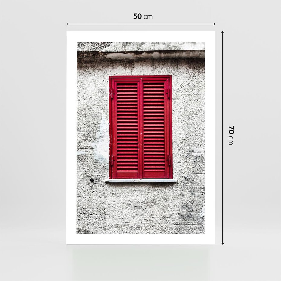 Plakat bez ramy 50x70 - Okno z Czerwonymi Okiennicami - stare okno, kamienica