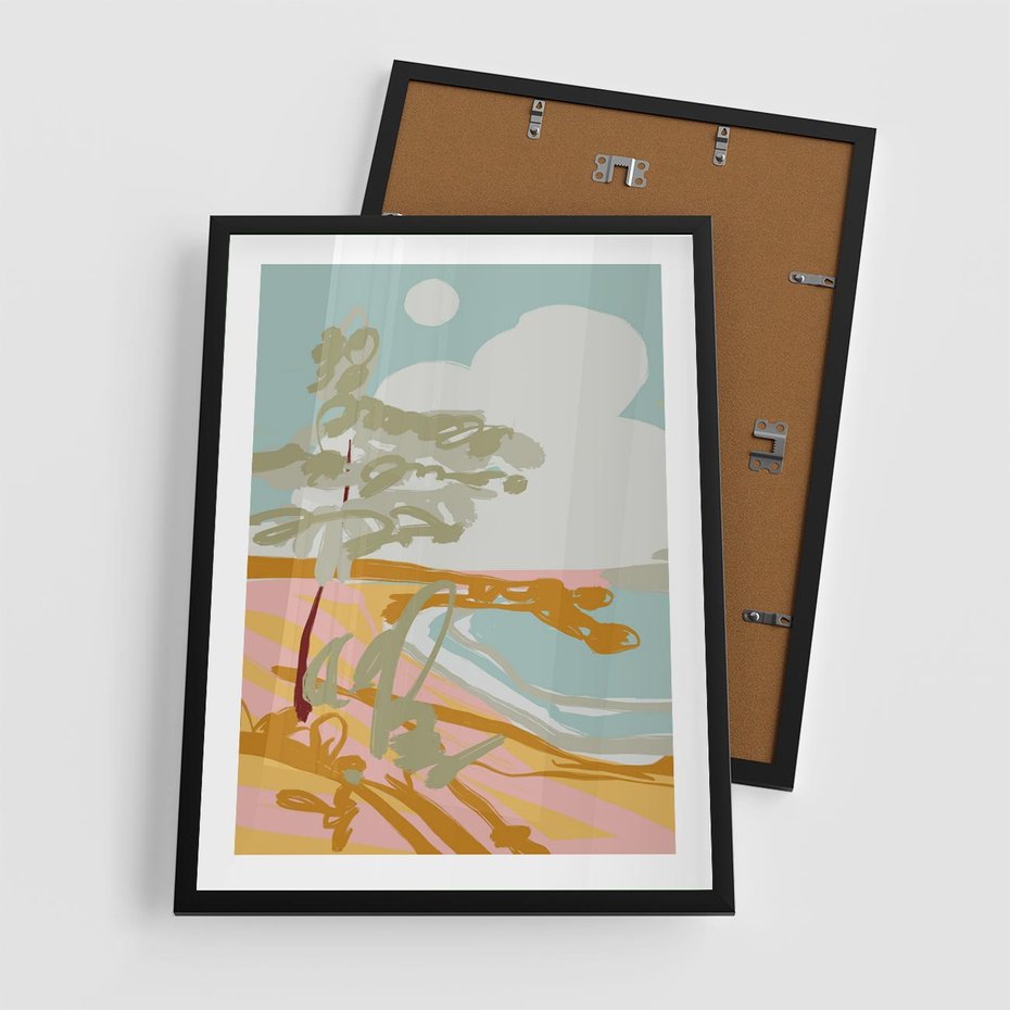 Plakat w ramie 50x70 - Spokojny Wiatr - pastelowy krajobraz, nowoczesny plakat - rama czarna