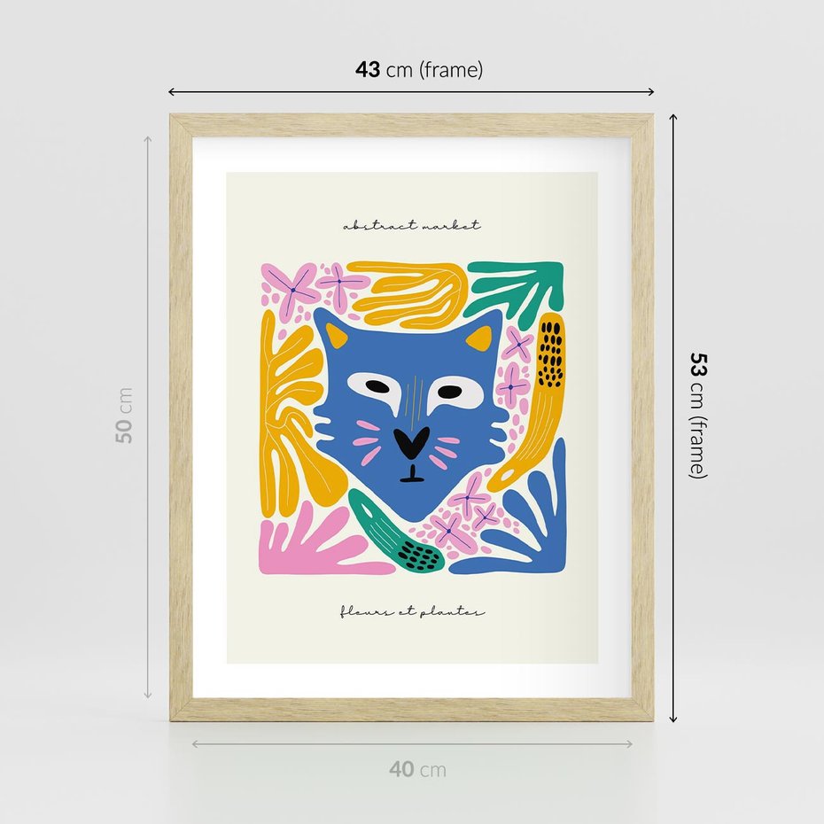 Plakat w ramie 40x50 - Kolorowe Spektrum - abstrakcyjny plakat, niebieski kot - rama drewno