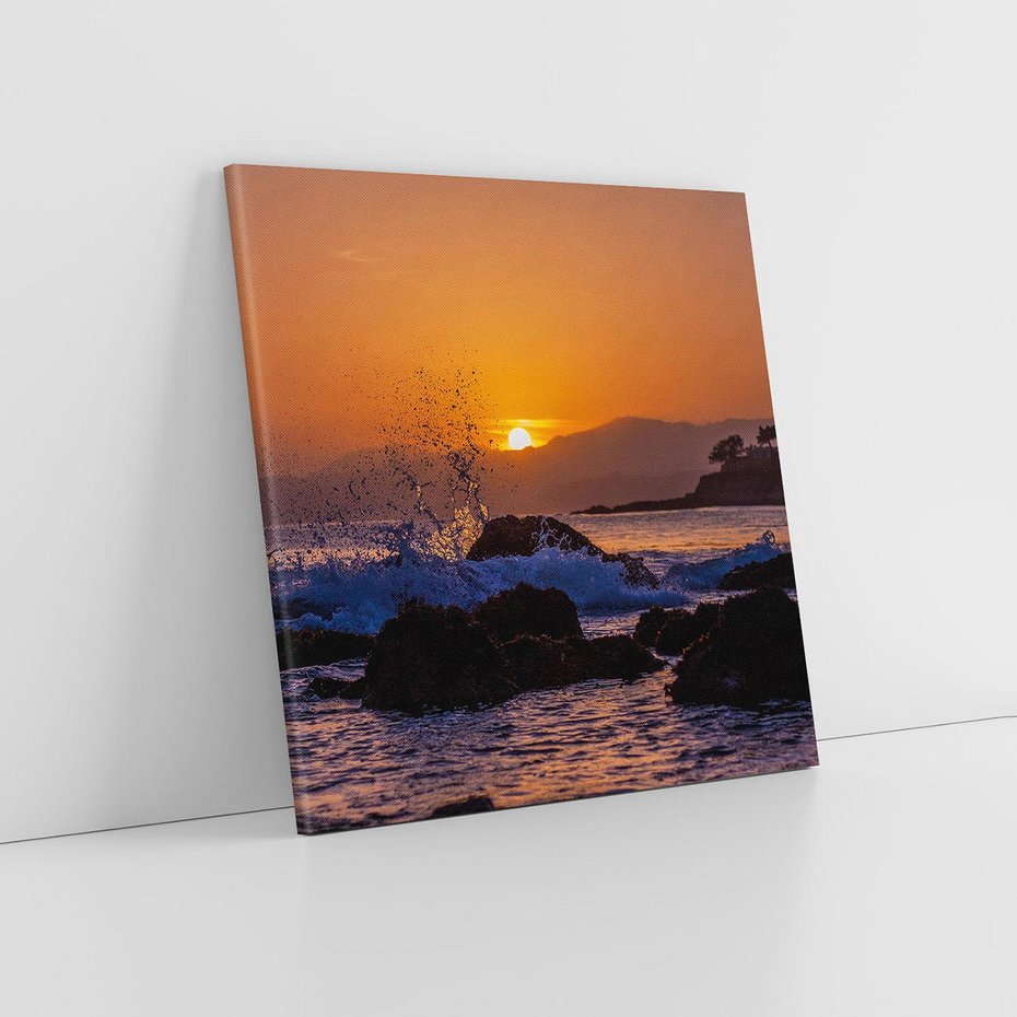 Obraz na płótnie 50x50 - Morze, fale i skały - morze, fale