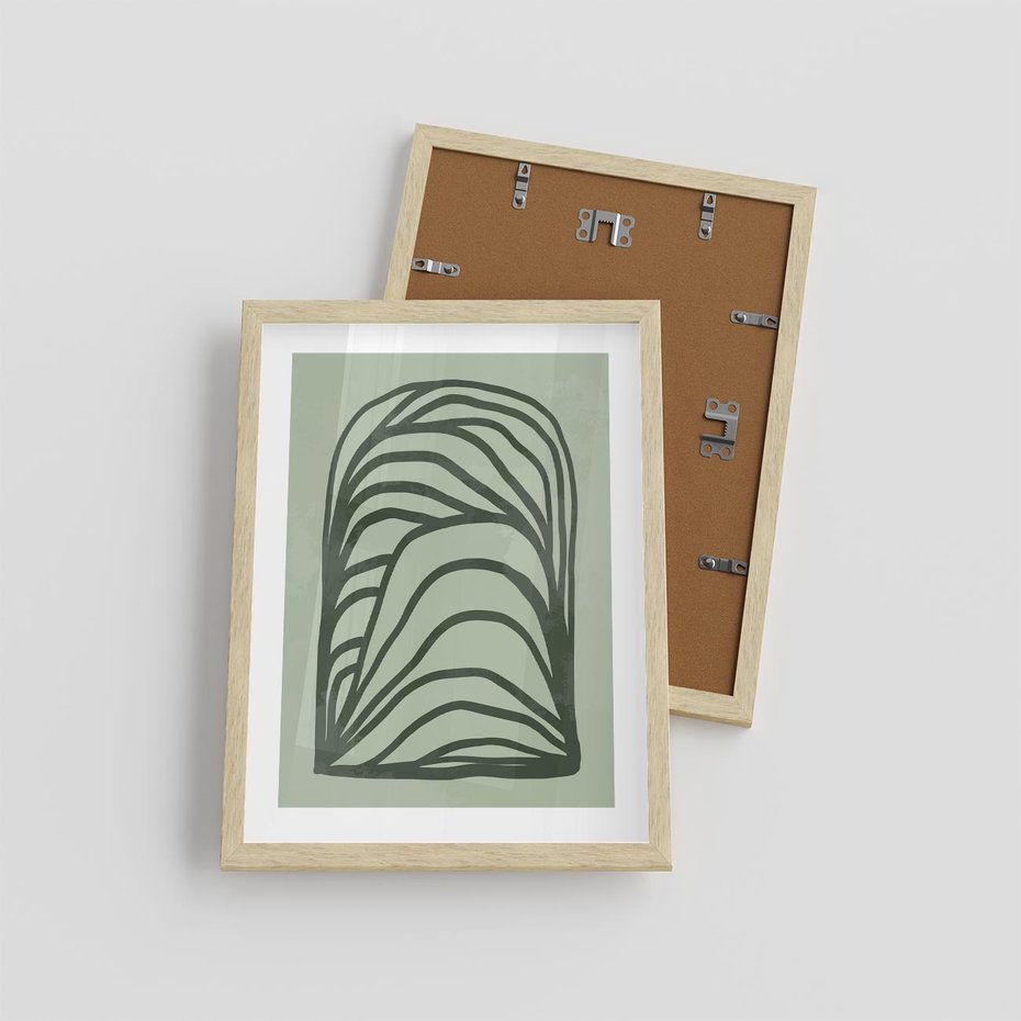 Plakat w ramie 30x40 - Zielonkawy Uścisk Natury - abstrakcyjny zielony motyw, skandynawski design - rama drewno