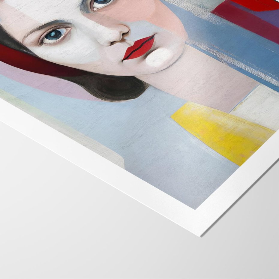 Plakat bez ramy 21x30 - Kolorowe Granice Form - abstrakcyjny obraz olejny, portret twarzy kobiety