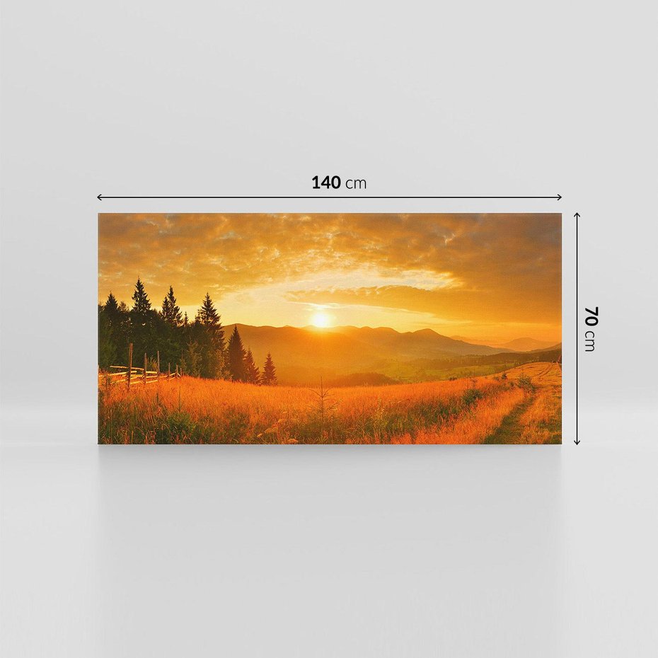 Obraz na płótnie 140x70 - harmonia drzew i kwiatów - góry, łąka