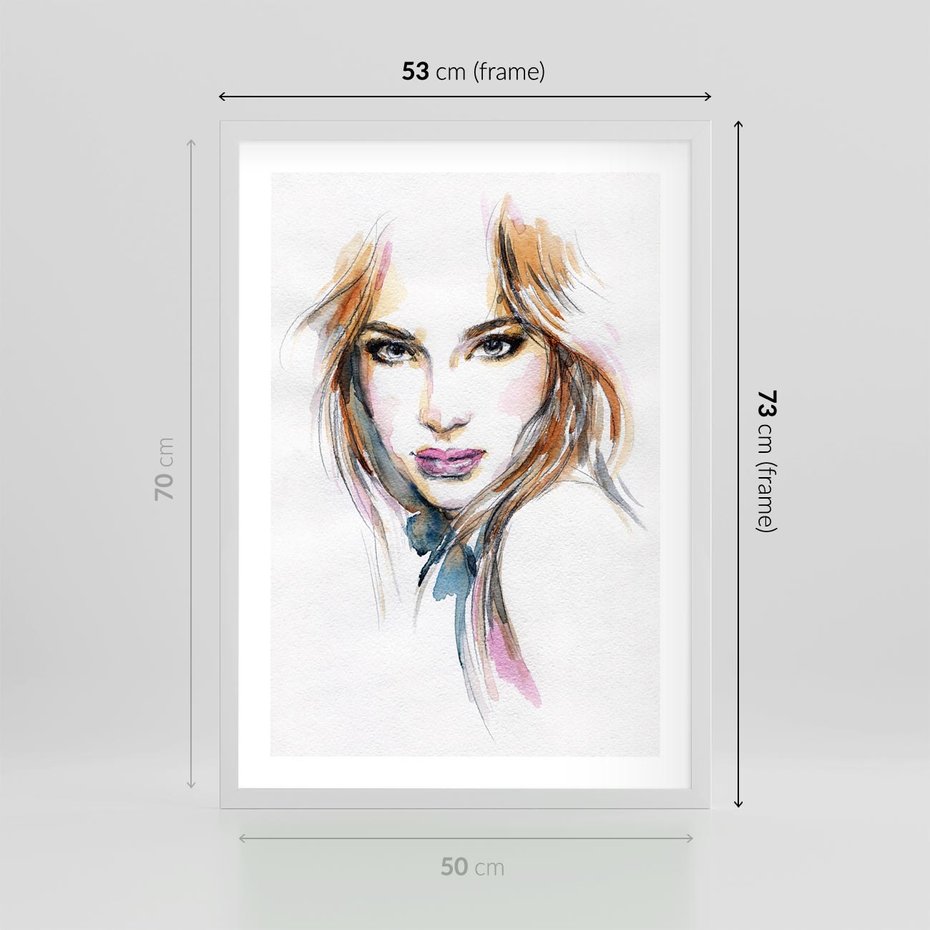 Plakat w ramie 50x70 - Abstrakcyjny portret kobiecy - grafika, kobieta - rama biała