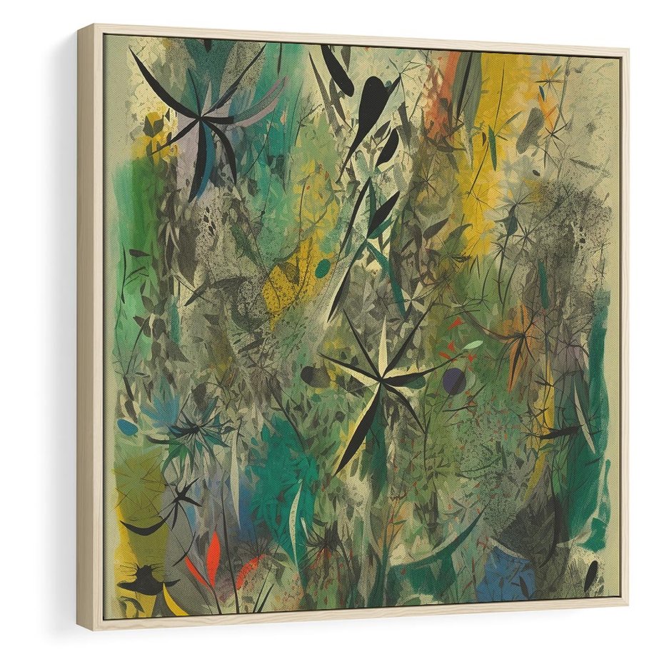 Obraz w ramie 50x50 - Tajemnicze Konstrukcje Form - abstrakcyjny obraz, mnogość kolorów - rama drewno