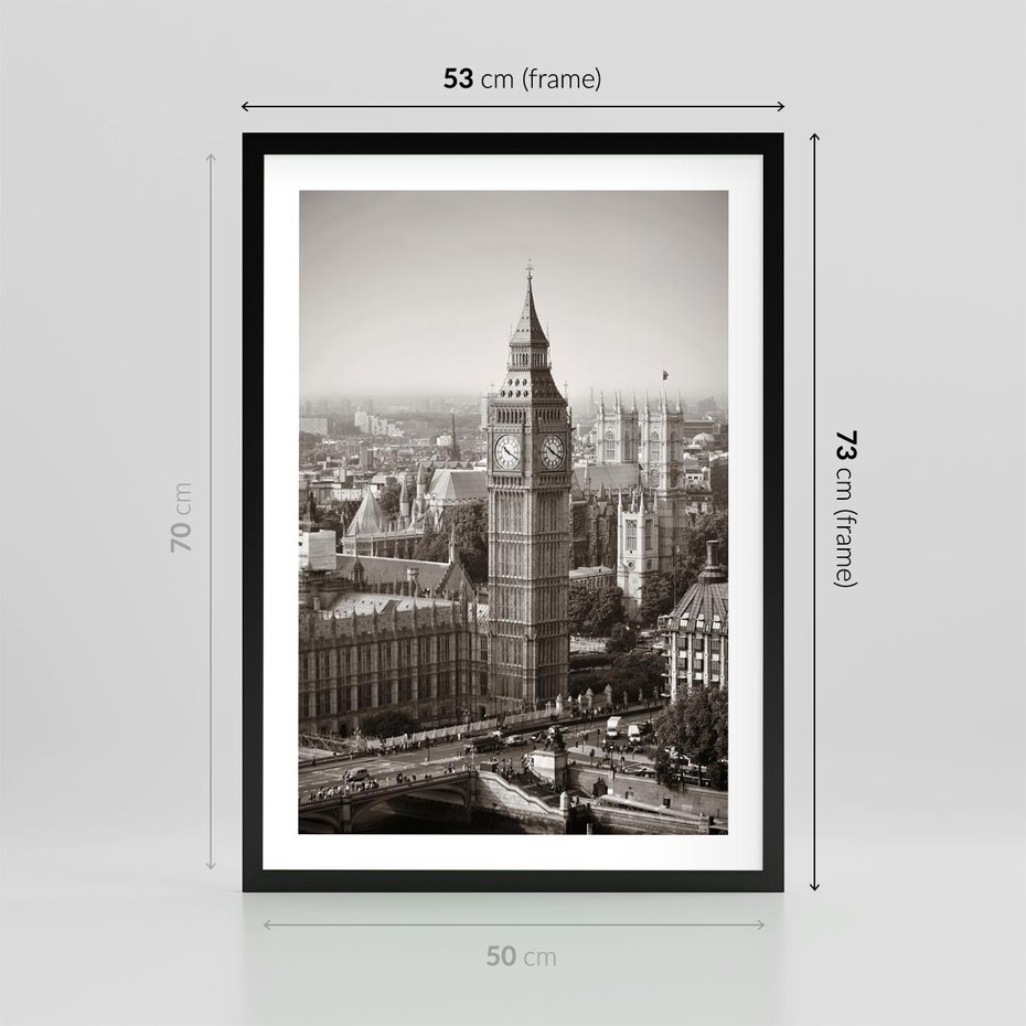Plakat w ramie 50x70 - Magiczna esencja Londynu: Big Ben i miasto - Big Ben, Londyn - rama czarna