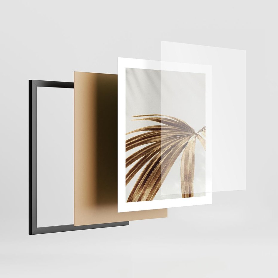 Plakat w ramie 40x50 - Egzotyczny Blask - złote, liście - rama czarna