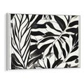 Obraz w ramie 100x70 - Czarne Liście - akwarelowy obraz, czarno biały - rama biała