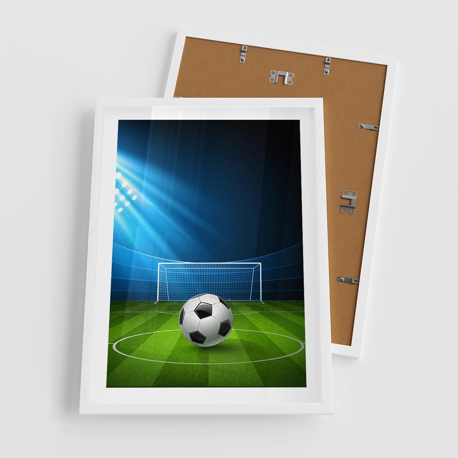 Plakat w ramie 50x70 - Piłkarska ekscytacja w momencie gola - piłka, nożna - rama biała