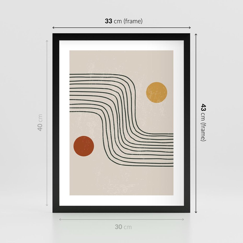 Plakat w ramie 30x40 - Czysta Refleksja - abstrakcyjna sztuka, boho kształty - rama czarna