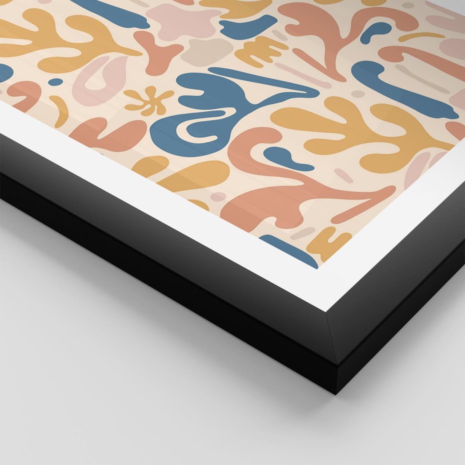 Plakat w ramie 30x40 - Symfonia Radosnych Barw - abstrakcyjne pastelowe formy, nowoczesna grafika w stylu boho - rama czarna