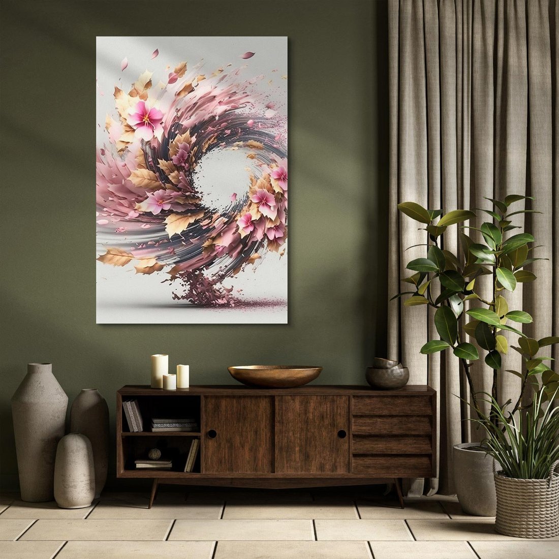 Obraz na płótnie 70x100 - Kwiatowy Wir - nowoczesna grafika komputerowa, wir z kwiatów