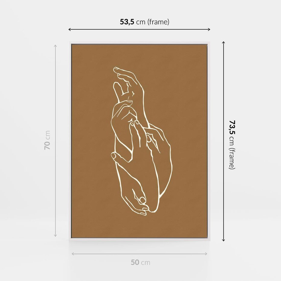 Obraz w ramie 50x70 - Splecione Dłonie - szkic, minimalizm - rama biała
