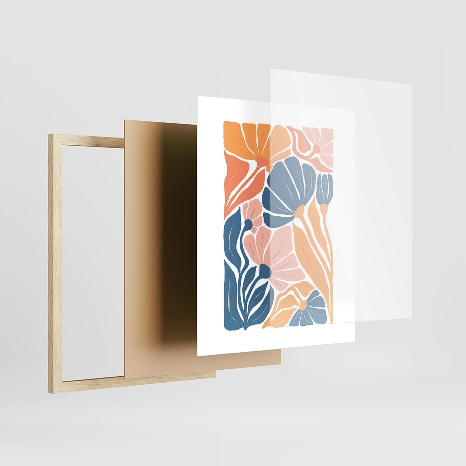 Plakat w ramie 40x50 - Wibracje Kolorowych Wiatrów - kwiaty, pastelowe kolory - rama drewno