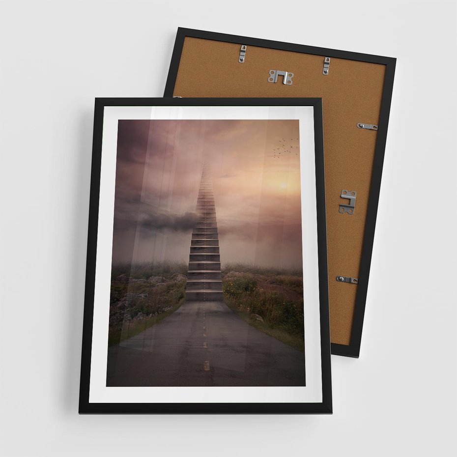 Plakat w ramie 50x70 - Wędrówka po malowniczej drodze - droga, schody - rama czarna