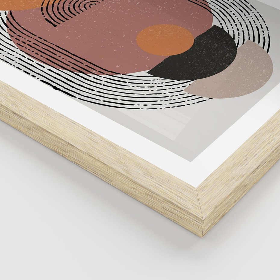 Plakat w ramie 50x70 - Abstrakcja w Odcieniach Brązu i Beżu - geometria, abstrakcyjna grafika - rama drewno