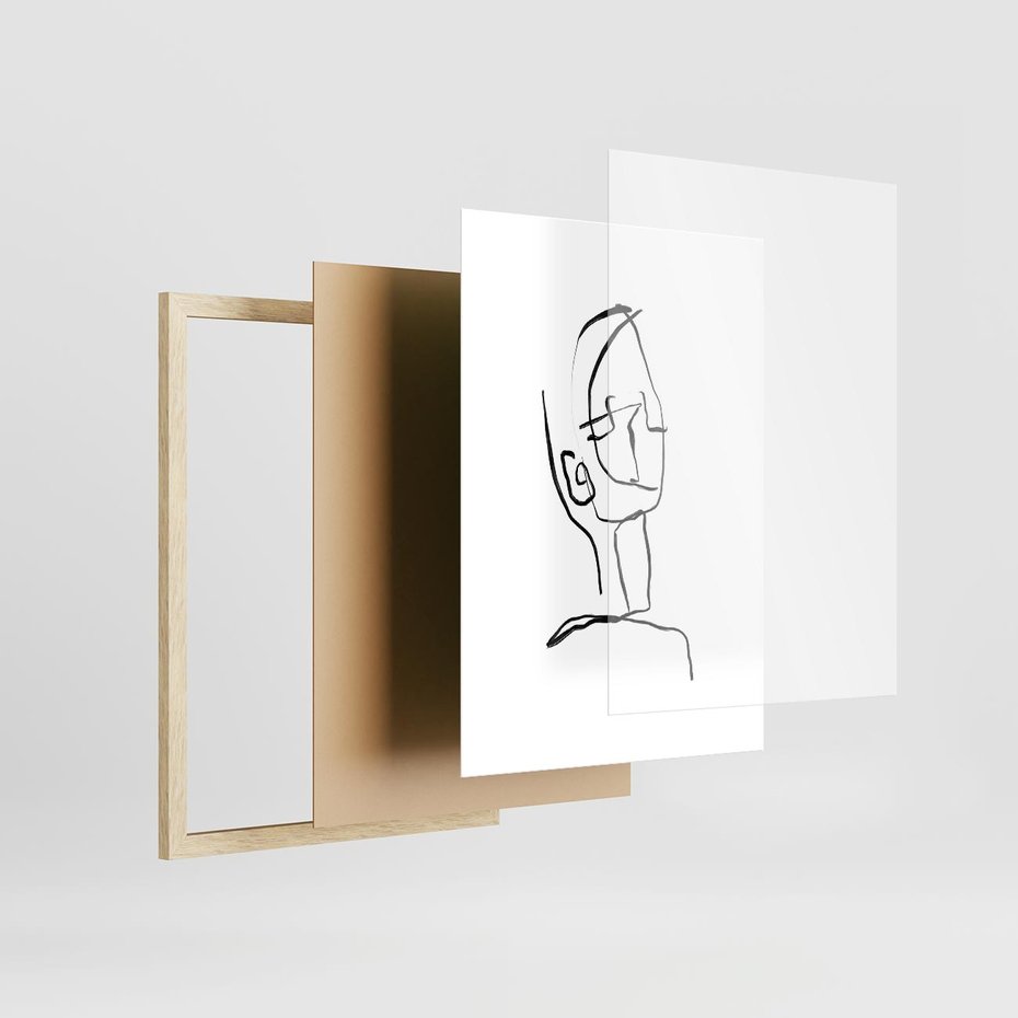 Plakat w ramie 30x40 - Migotliwe Widzenia - szkic twarzy, minimalistyczny niewyraźny - rama drewno